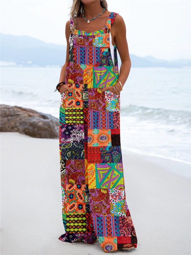 Women's Overall Jumpsuits Tribal Country Style Cotton Linen Jumpsuits