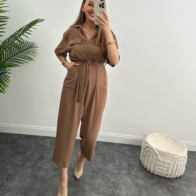 Women's all Match Jumpsuits Adjusted Tie Overall Loose Short Sleeve Jumpsuit