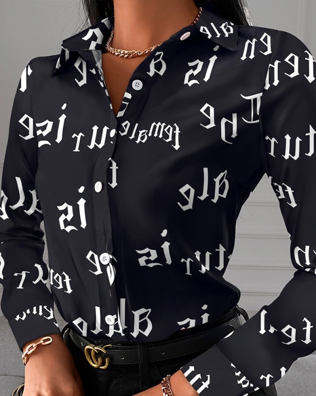 Women's Geometric print single-breasted Shirt Top Art Abstract Long Sleeve Shirt