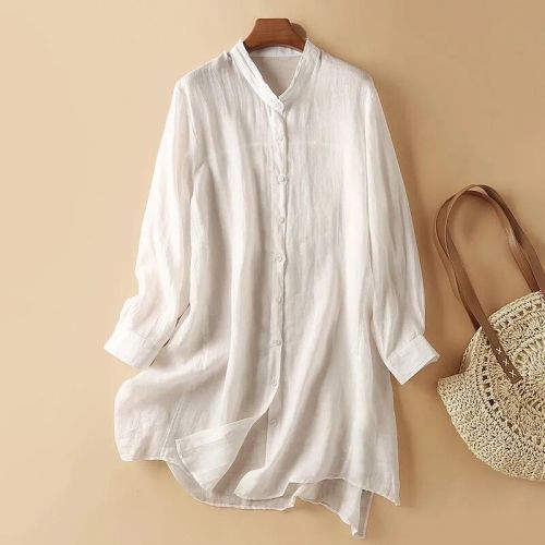 Women's Casual Shirt Cotton Linen Soft Long Sleeve Fall Winter Long Tunic Shirt