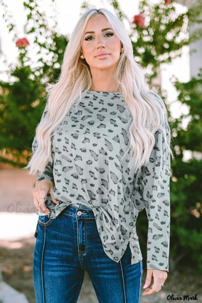 Women's Animal Leopard Print Loose-Fit Long Sleeve Top T-Shirt