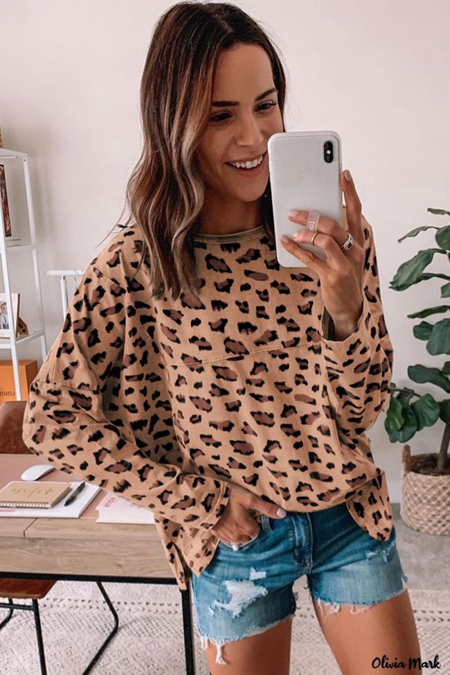 Women's Animal Leopard Print Loose-Fit Long Sleeve Top T-Shirt
