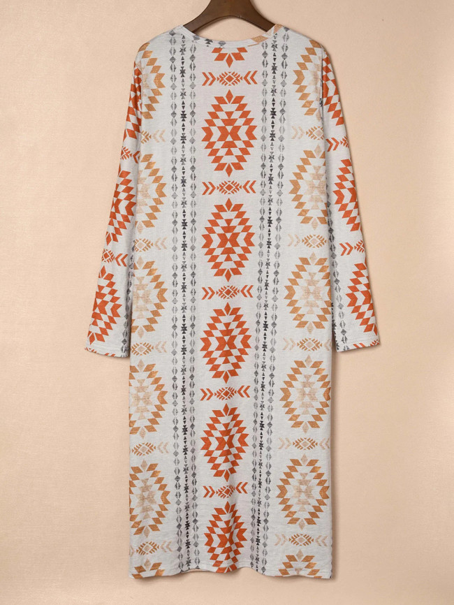 Women's Tribal Aztec Print Open Frong Long Cardigan