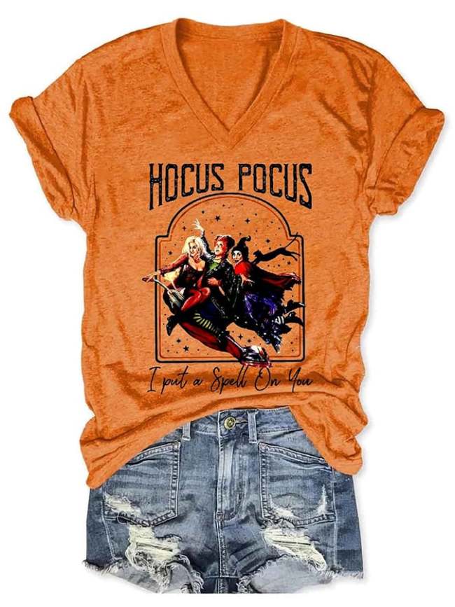 Women's Hocus Pocus I Put A Spell On You Halloween V-Neck T-Shirt