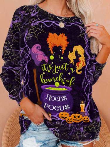 Halloween Pumpkin Witch It’s Just A Bunch Of Hocus Pocus Print Sweatshirt
