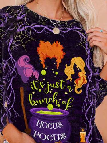 Halloween Pumpkin Witch It’s Just A Bunch Of Hocus Pocus Print Sweatshirt