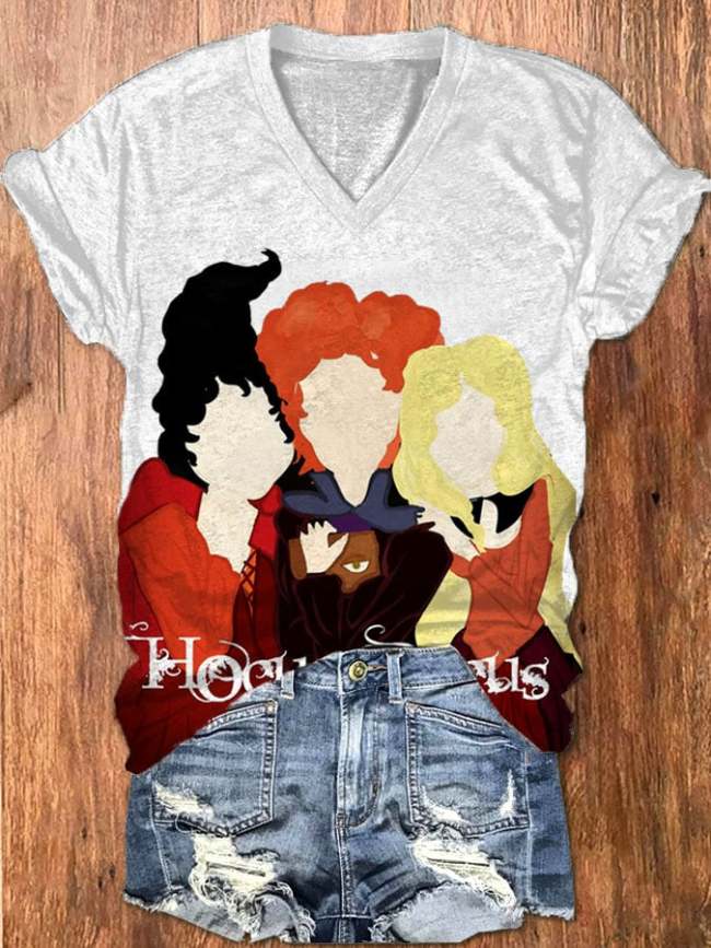 Women's Hocus Pocus Witches Print V-Neck T-Shirt