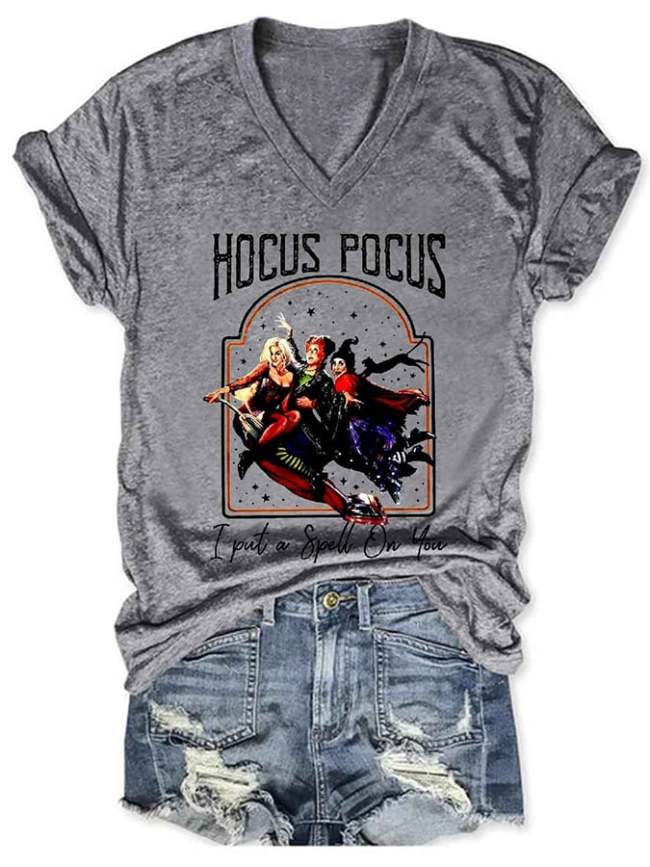 Women's Hocus Pocus I Put A Spell On You Halloween V-Neck T-Shirt