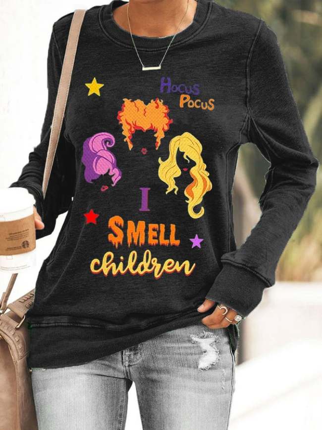 Women's Hocus Pocus I Smell Children Halloween Crew Neck Sweatshirts