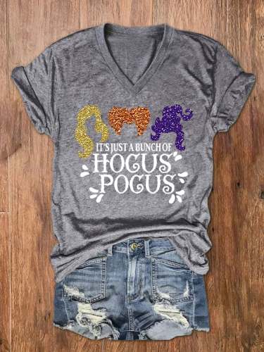 Women's IT'S JUST A BUNCH OF HOCUS POCUS Print V-Neck T-Shirt