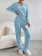 Women's Fall Winter 2Piece Set V-Neck Long Sleeve Knitted Pullover and Long Straight Pant