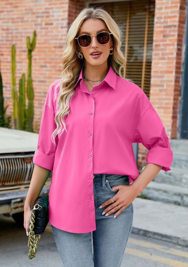 Women's Candy Colorfuly Loose Lapel Long Sleeve Shirts 8Colors
