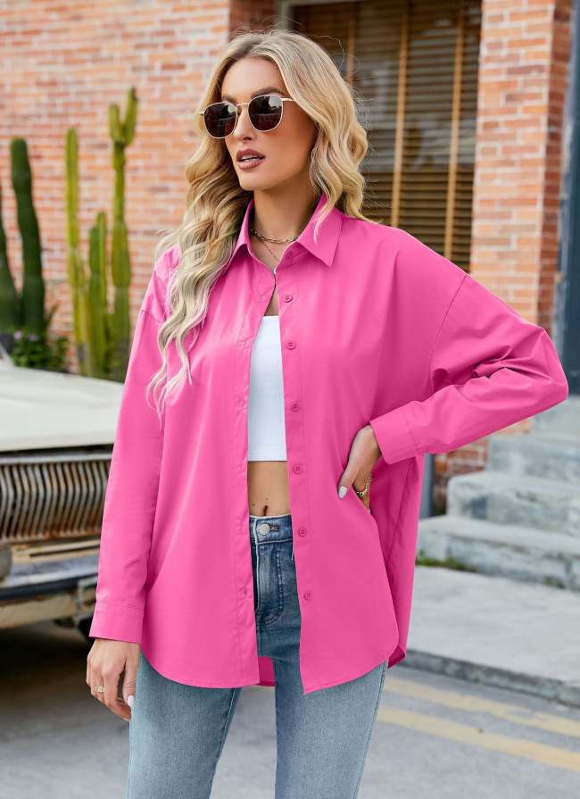 Women's Candy Colorfuly Loose Lapel Long Sleeve Shirts 8Colors