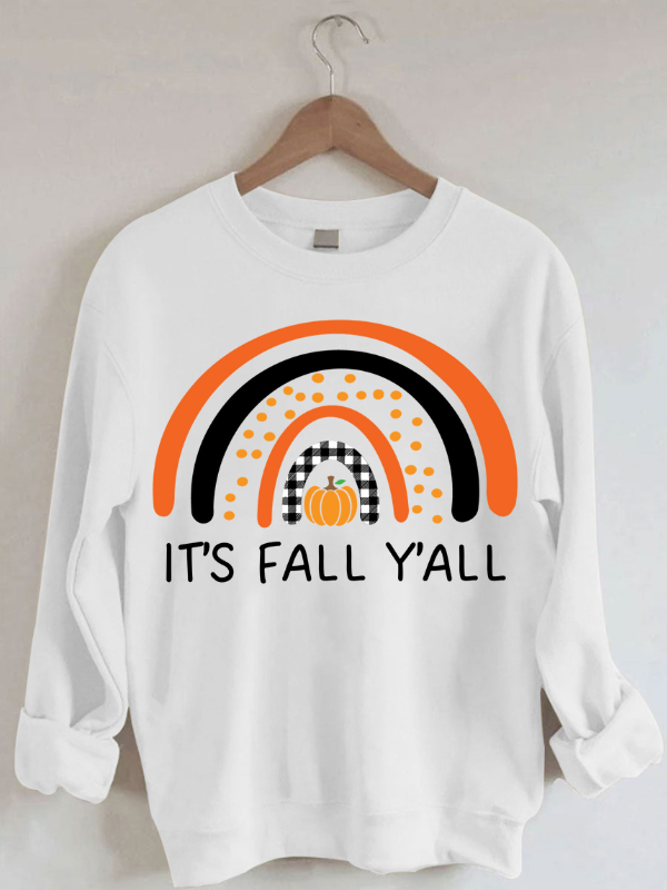 Women's It's Fall Y'all Rainbow Funny Festival Letter Quotes Print Sweatshirt
