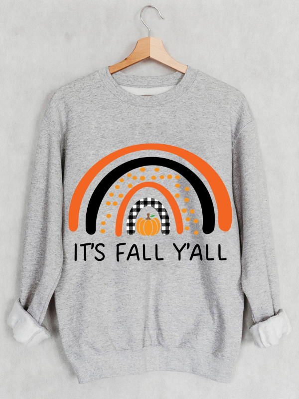 Women's It's Fall Y'all Rainbow Funny Festival Letter Quotes Print Sweatshirt