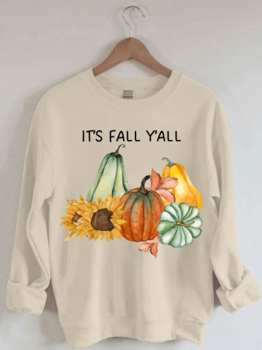 Women's Pumpkins It's Fall Y'all Funny Festival Letter Print Sweatshirt
