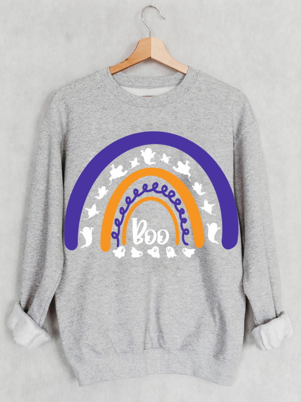 Women's Halloween Boo Rainbow Graphic Festival Humor Print Sweatshirt