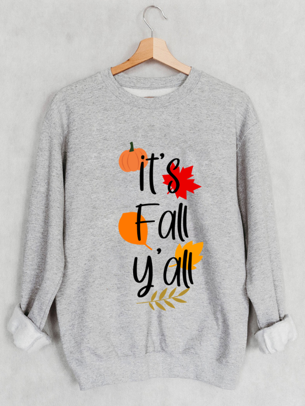 Women's It's Fall Y'all Funny Festival Letter Quotes Print Sweatshirt