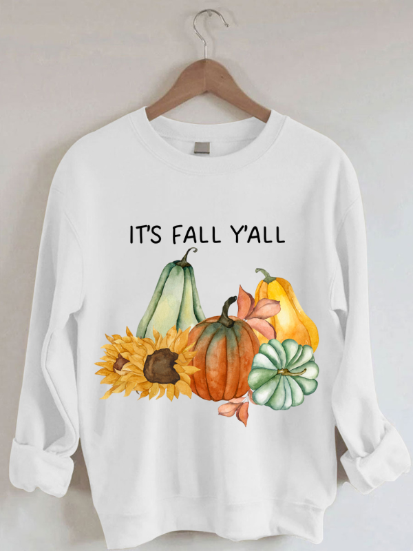 Women's Pumpkins It's Fall Y'all Funny Festival Letter Print Sweatshirt