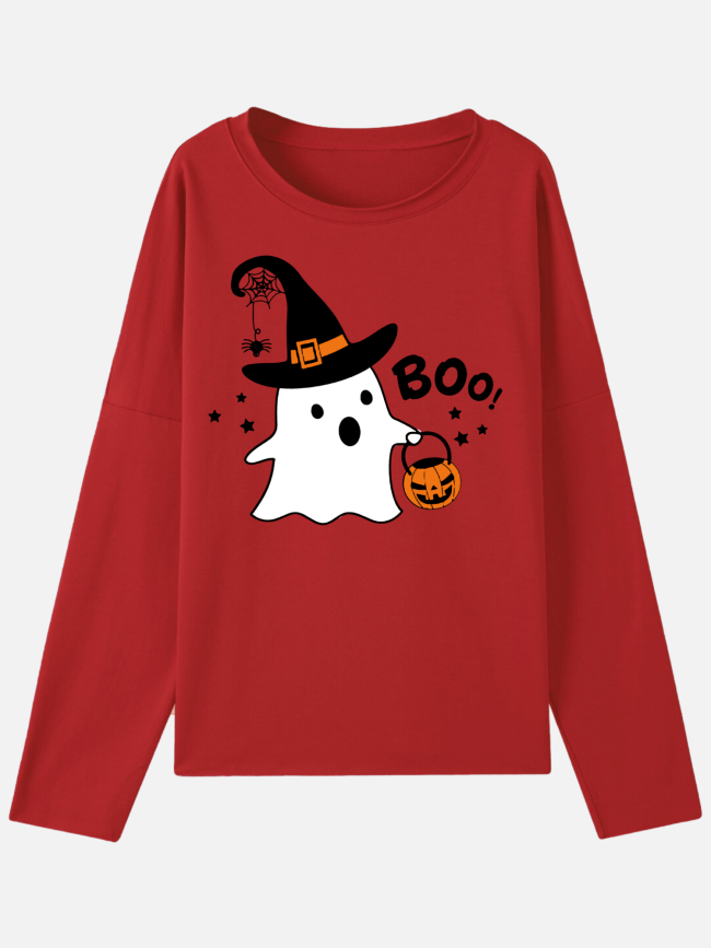 Women Halloween Sweatshirt Boo Pumpkins Funny Humor Print Sweatshirt