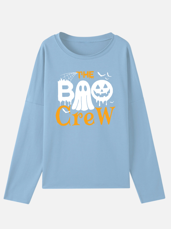 Women Halloween Sweatshirt Boo Crew Funny Humor Print Sweatshirt
