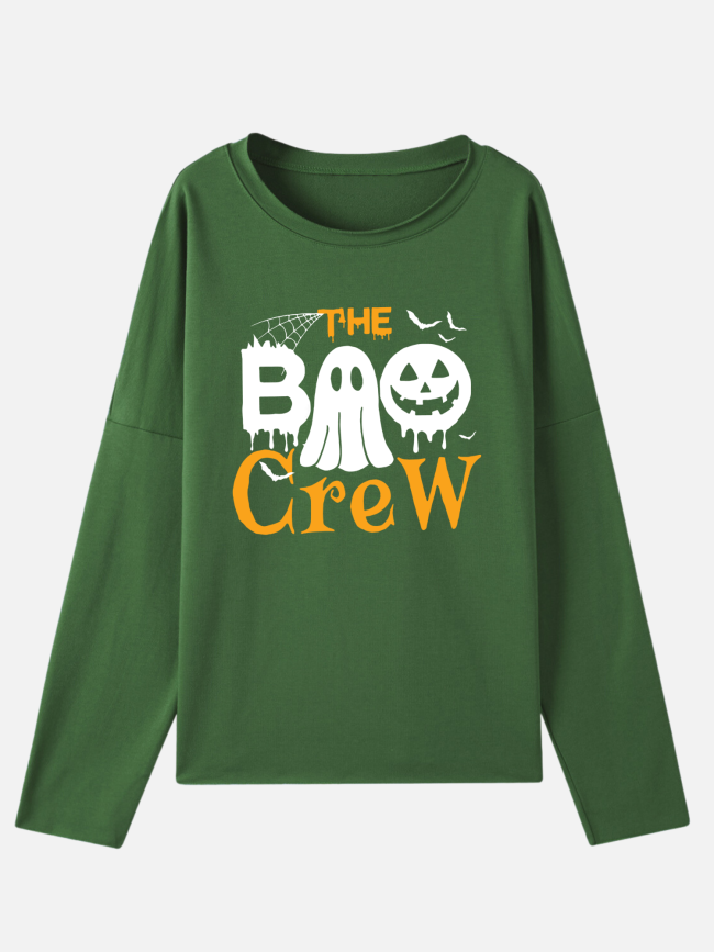 Women Halloween Sweatshirt Boo Crew Funny Humor Print Sweatshirt