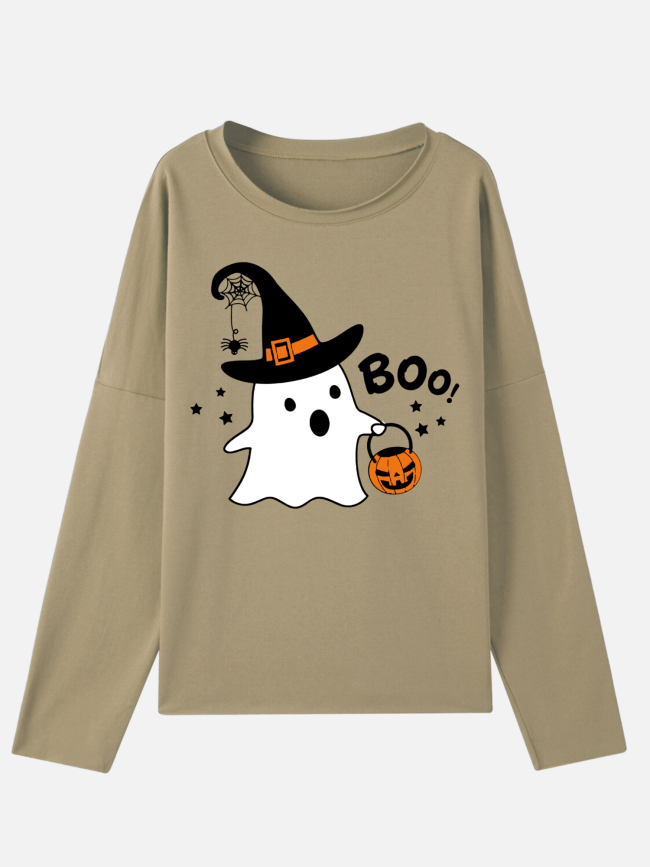 Women Halloween Sweatshirt Boo Pumpkins Funny Humor Print Sweatshirt
