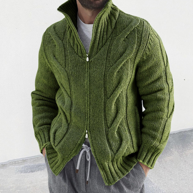 Men's Knitted Cardigan Solid Color Zipper Loose Stand Collar Cardigan