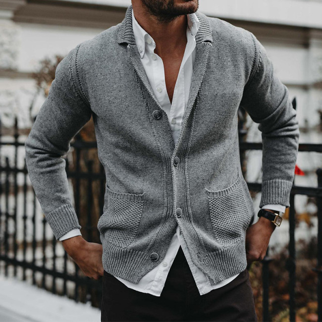 Men's Knitted Cardigan Solid Color Single Breasted Loose V-Neck Cardigan