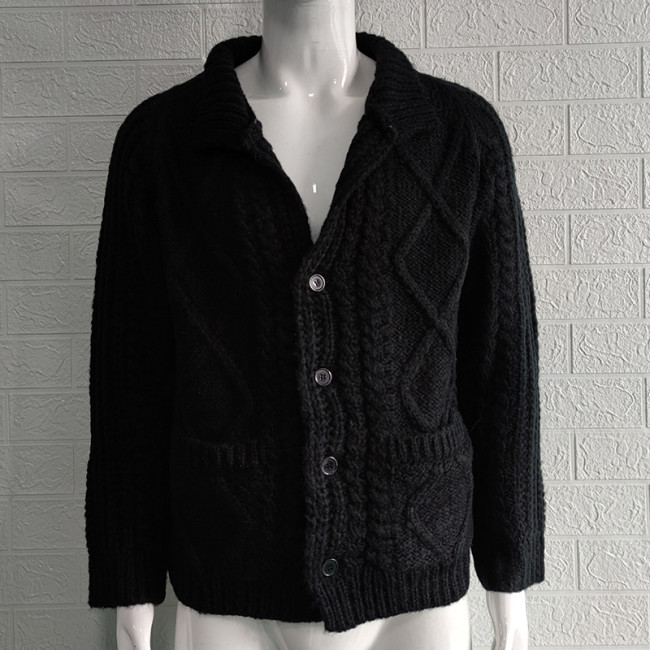 Men's Knitted Cardigan Solid Color Lapel Single Bleasted Long Cardigan with Pocket