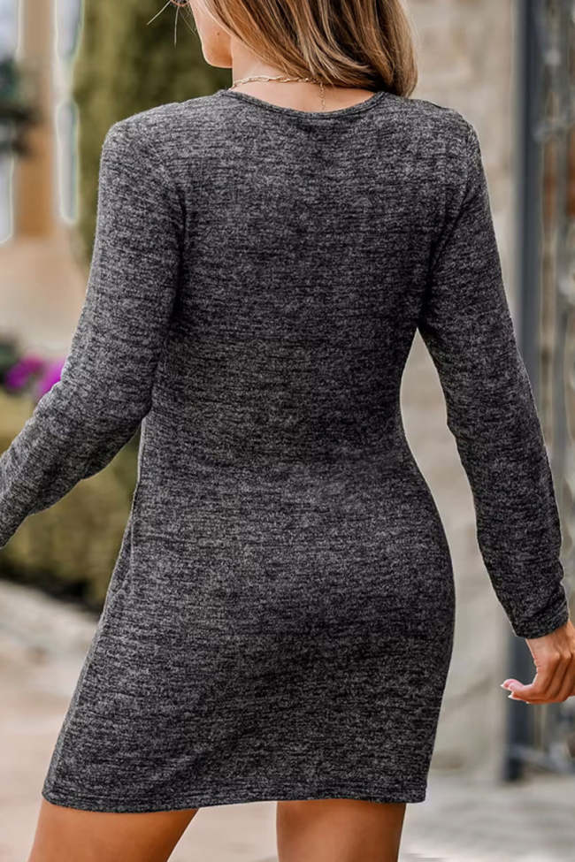 Casual Solid Lace V Neck Long Sleeve Dresses