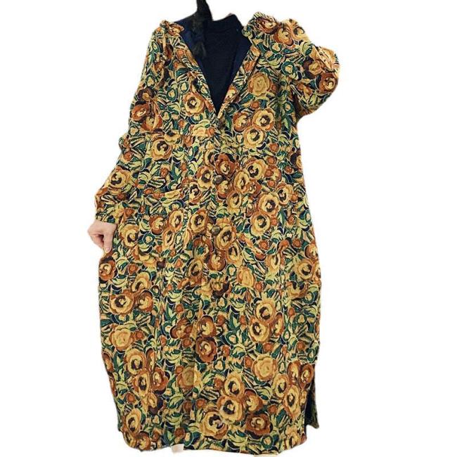 Women's Ethnic Jacket Coat Single-Breasted Floral Print Tribal Long Coat