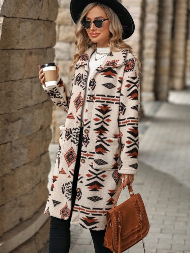 Women's Long Fleece Jacket Ethnic Tribal Aztec Western Jacket