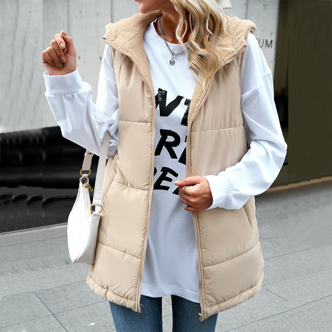 Women's Cotton Jacket Sleeveless Zipper Up Hoodie Jacket Coat