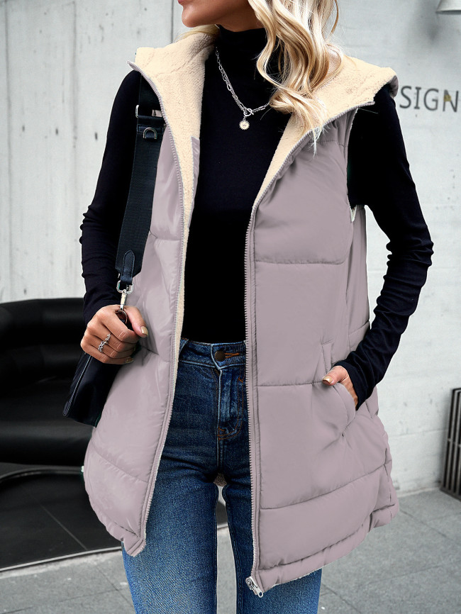 Women's Cotton Jacket Sleeveless Zipper Up Hoodie Jacket Coat