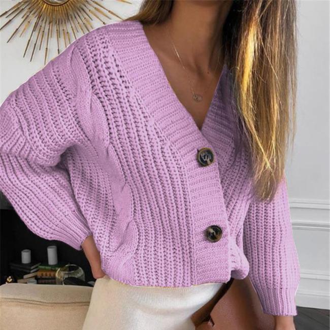 Women's Fall Winter Sweater Thick Woolen Twist Knit Sweater V-Neck