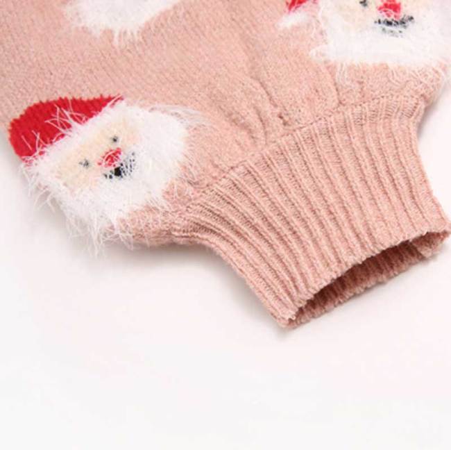 Women's Cute Santa Claus Ugly Christmas Sweater Pullover Puff Sleeve Sweater