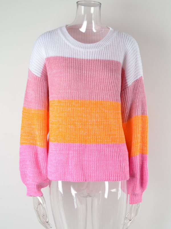 Women's Color Block Round Neck Dropped Shoulder Sweater
