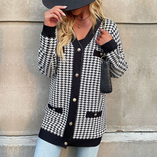 Women's Houndstooth Button Down Cardigan