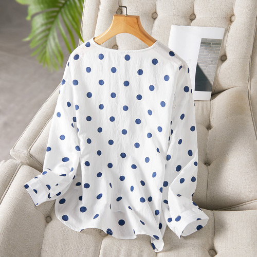 Women's Chiffon Shirt Polka Dot Print Lantern Sleeve Chiffon Shirt