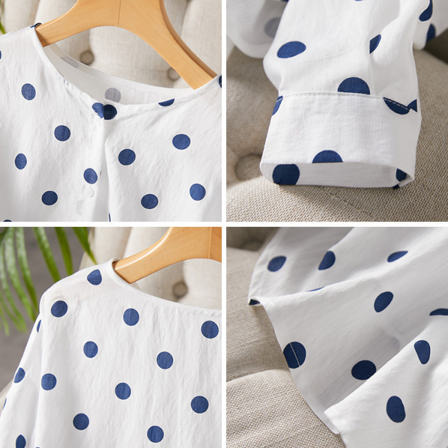 Women's Chiffon Shirt Polka Dot Print Lantern Sleeve Chiffon Shirt