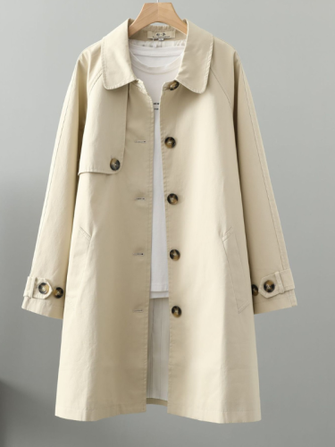 Women's Windbreaker Jacket Lapel Mid-Length Jacket
