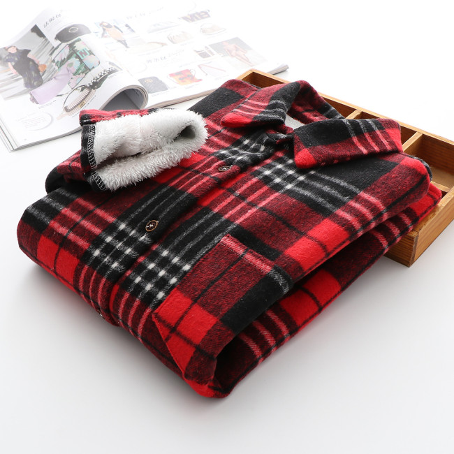 Women's Winter Warm Shirt Jacket Plaid Fleece Thicked Jakcet