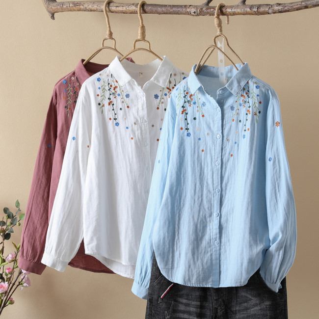 Women's Ethnic Floral Shirts Embroidery Floral Shirts