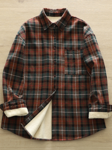 Women's Vintage Warm Plaid Shirt Jacket Coat