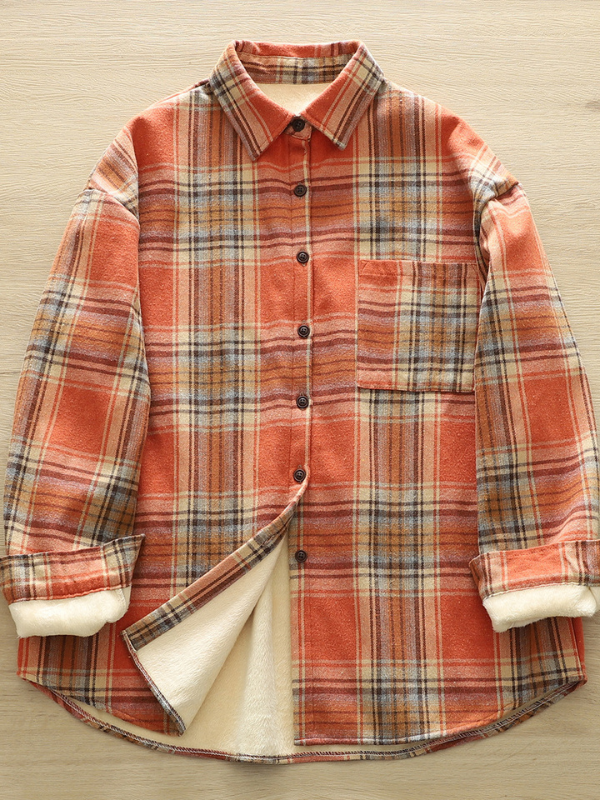 Women's Vintage Plaid Shirt Jacket Warm Fleece Fall Winter Jacket