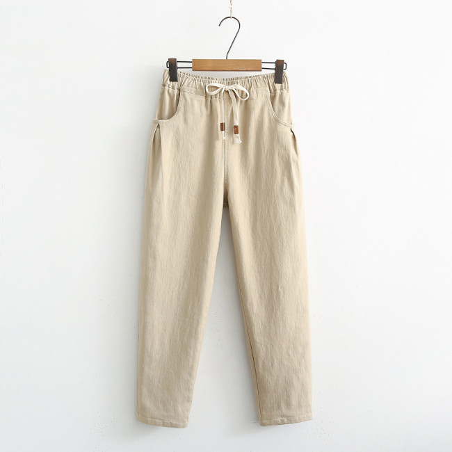 Women's Cotton Casual Pant Straight Solid Color Long Pant