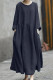 Women's Linen Dress Crew Neck Long Sleeve Pocket Maxi Dress