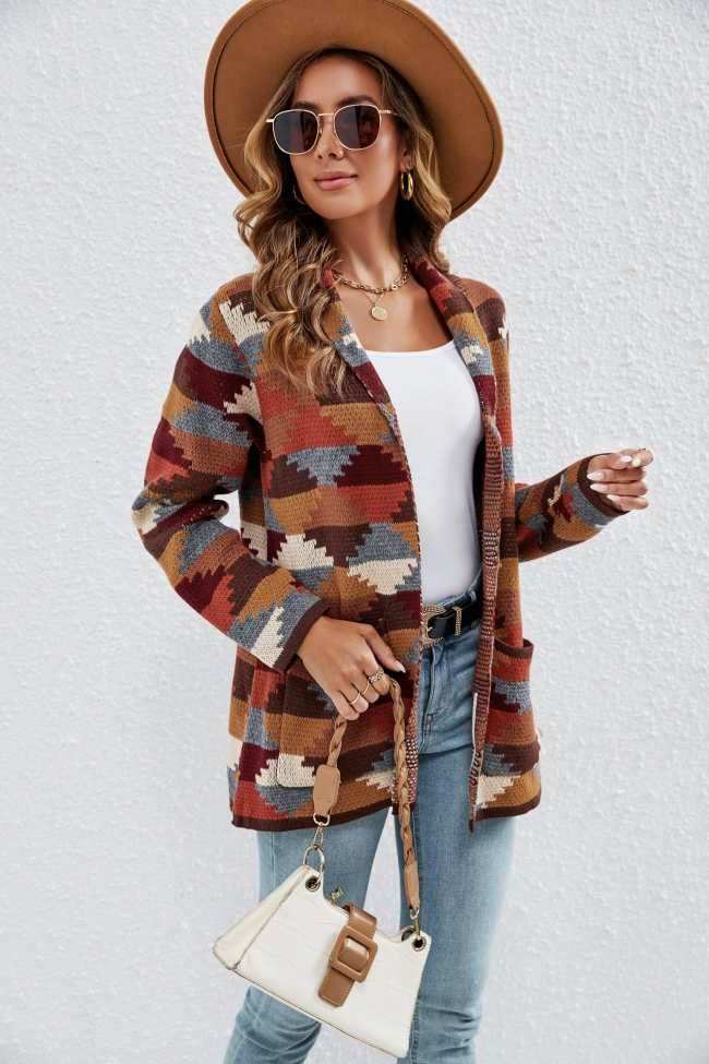 Women's Ethnic Cardigan Aztec Print Knitted Cardigan