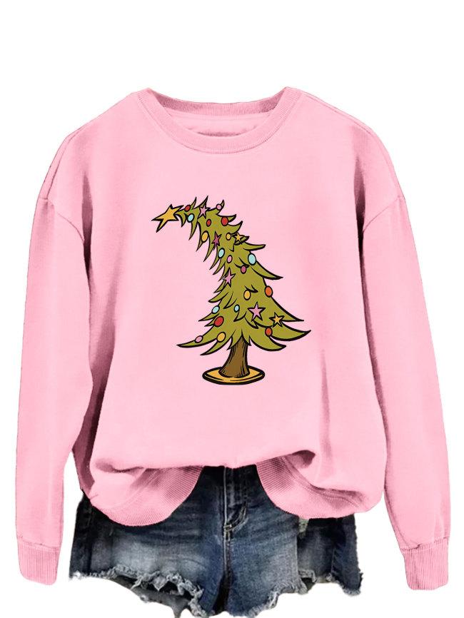 Womens Merry Christmas Crewneck Sweatshirt Funny Crooked Christmas Tree Holiday Sweatshirt
